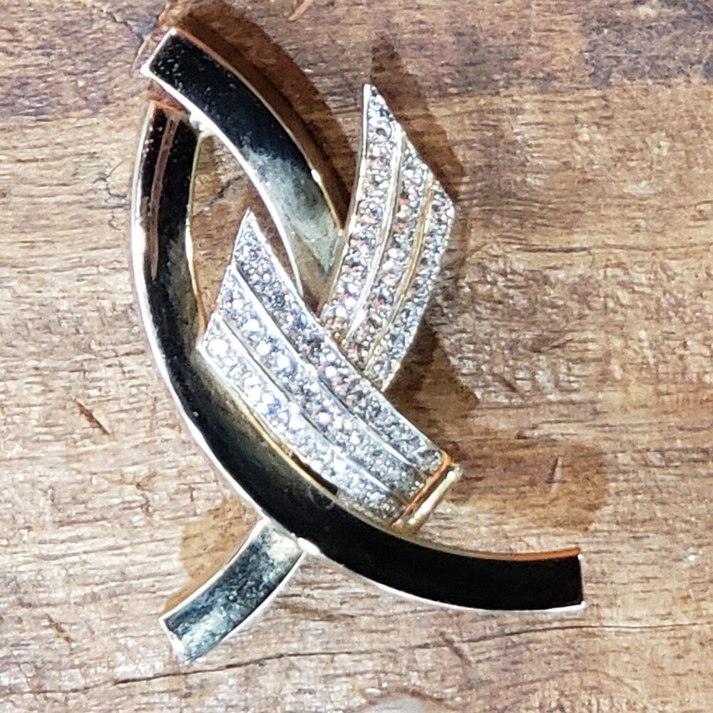 RARE Rhinestone Crystal AIDS Ribbon or Ichthys Fish Christian Pin Brooch Gold Pl - Picture 4 of 15